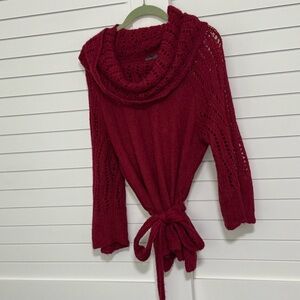Armani Exchange Maroon Alpaca Blend Knit Cowl Neck Belted Sweater‎ Romantic Goth